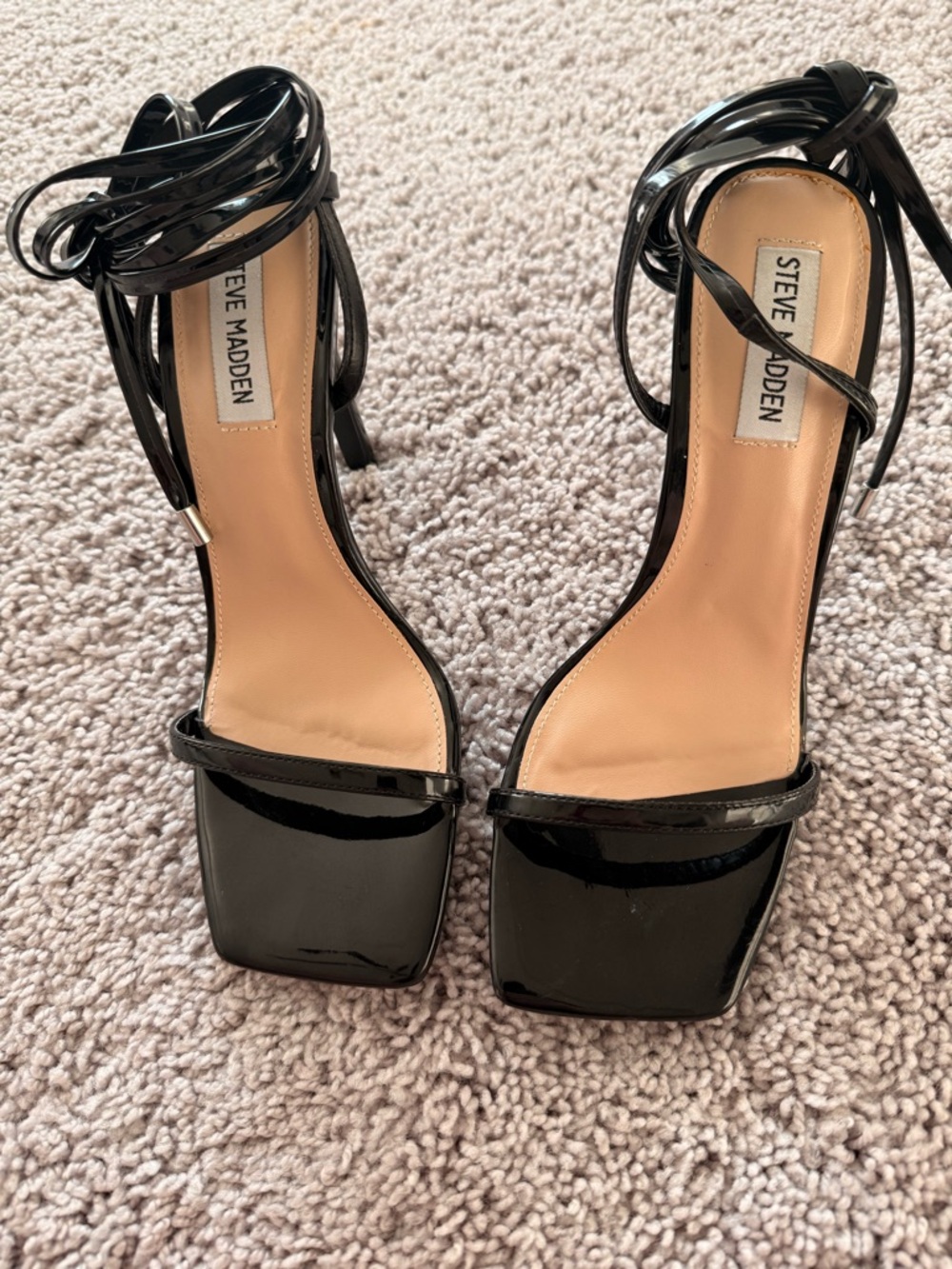 Steve Madden Black Patent Square-Toe Lace-Up Sandals